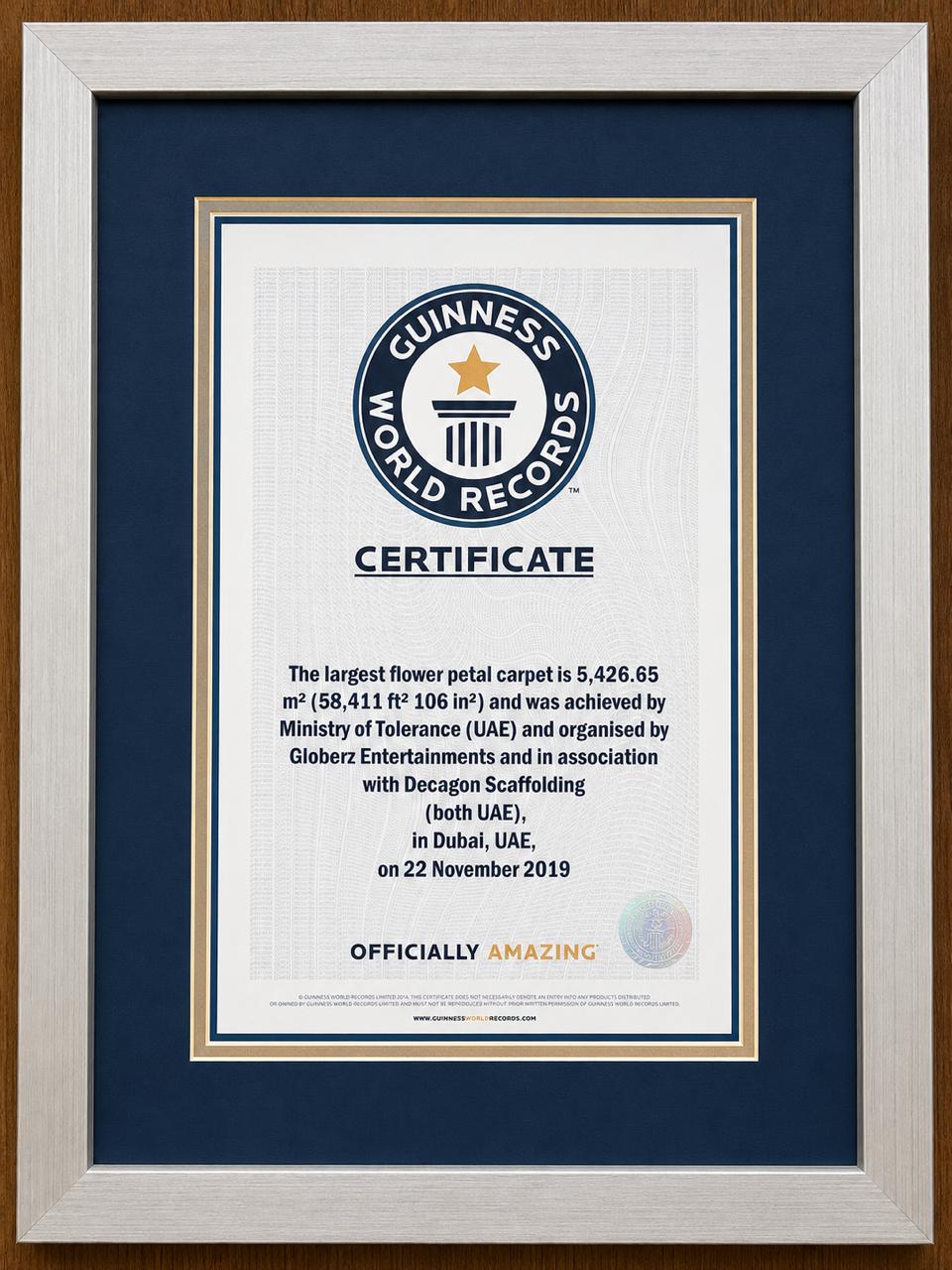 Guinness World Record Certificate